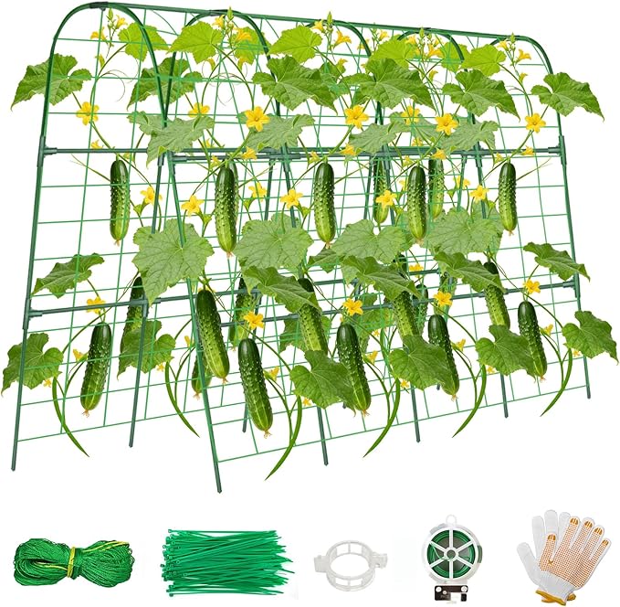 Cucumber Trellis for Raised Bed, U-Shape Garden Trellis for Climbing Plants Outdoor, Metal Arch Vegetables Trellis, Plant Support for Grape Vine Beans Squash Peas Flower