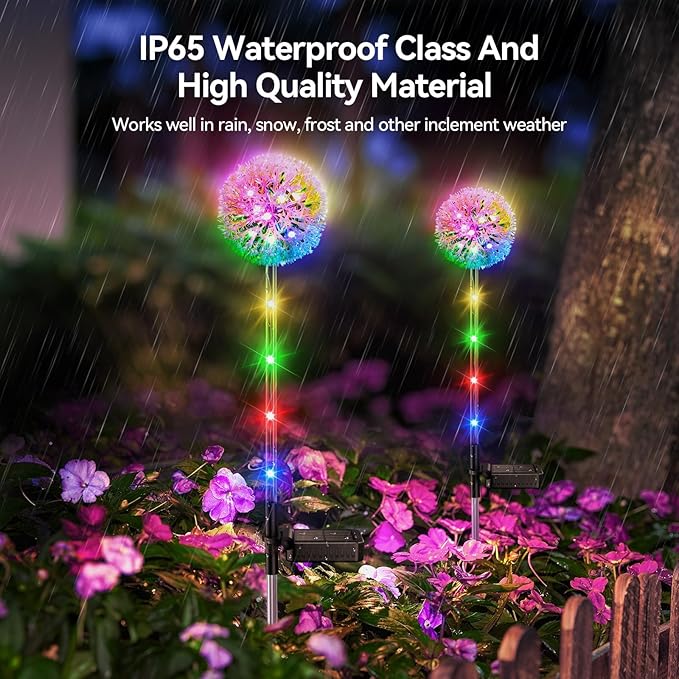 Solar Garden Lights Outdoor Decor: 4 Pack Dandelion Solar Flower Lights, 2 Modes 16 LED Colored Solar Lights for Outside, Waterproof Decorative Flowers for Yard, Patio, Gifts for Women Mom