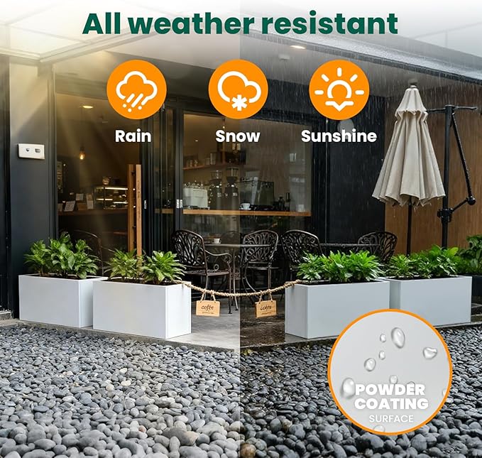 White Steel Planter Rectangular Outdoor Indoor Planter Box Galvanized Steel Metal 32" L x 16" W x 16" H Large Planters Flower Pot Modern Commercial Residential for Trees Patio Yard Garden
