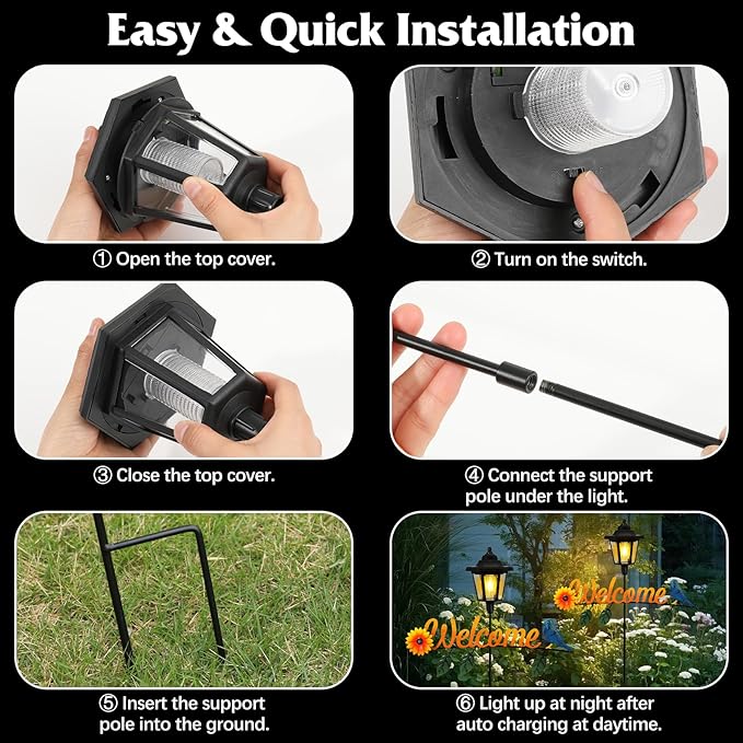 Lewondr Solar Garden Lights Hummingbird, 36.6 Inch Solar Lamp Post Light with Welcome Sign & Hummingbird, Outdoor Waterproof Solar Stake Lights for Yard Porch Patio Pathway Gardening Gifts, 2 Pack