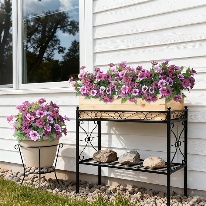 Fake Artificial Flowers for Outdoors Decoration,4 Bundles Silk Faux Spring Flowers with Plants Leave UV Resistant for Planter Front Door Porch Yard Patio Window Box Home Indoor Decor