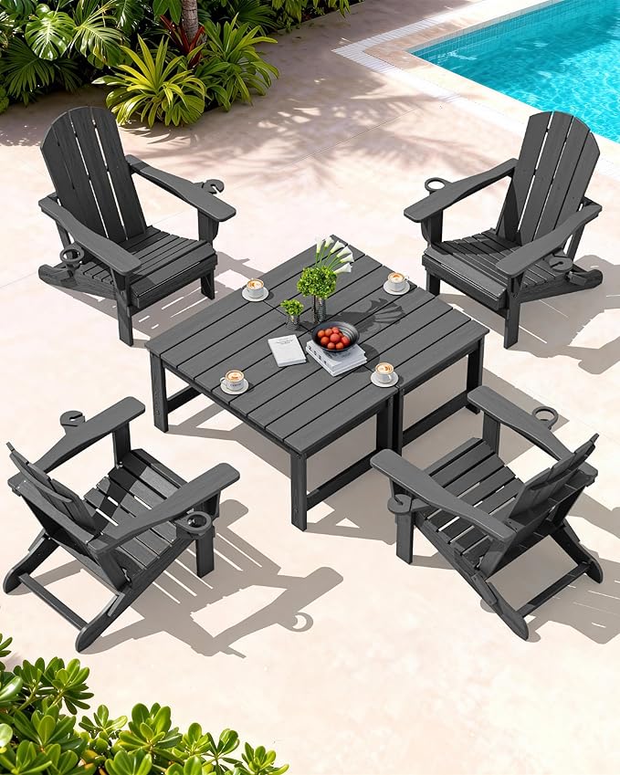 SERWALL Outdoor Coffee Table with 1.69" Umbrella Hole, HDPE Patio Coffee Table for Outside, Rectangle, Gray