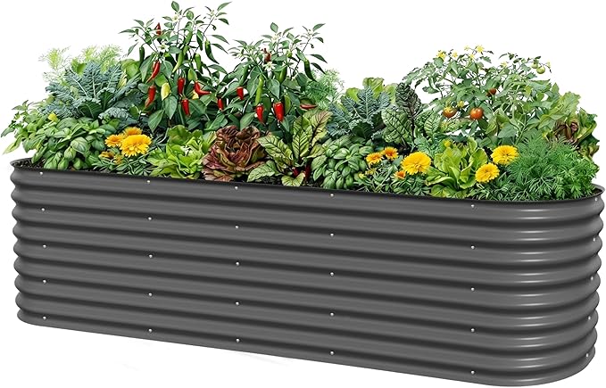 Vego garden 26" Extra Tall Raised Garden Bed Kits, 10 in 1 Modular Raised Planter Box for Vegetables Flowers Fruits Oval Metal Raised Garden-Modern Gray