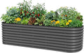 Vego garden 26" Extra Tall Raised Garden Bed Kits, 10 in 1 Modular Raised Planter Box for Vegetables Flowers Fruits Oval Metal Raised Garden-Modern Gray