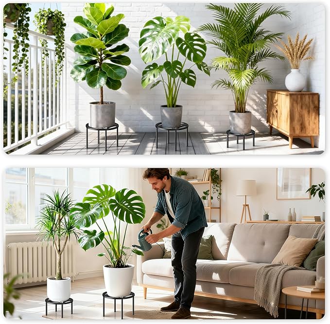 TOSKING 3-Pack Plant Stands - Heavy Duty Low Plant Stand, No Assembly Required Risers for Potted Plants Indoor and Outdoor, Ready to Use(10.24" & 10.24" & 8.66" Diameter)