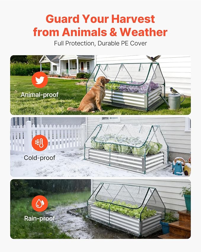 VEVOR 6x3x1FT Metal Raised Garden Bed with Greenhouse Cover, Outdoor Galvanized Planter Raised Beds for Gardening for Vegetables Flowers and Fruit