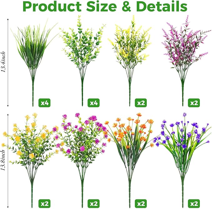 20 Bundles Artificial Flowers for Outdoors Fake Plastic Flowers UV Resistant Realistic Faux Plants Shrubs for Spring Summer Garden Porch Yard Patio Planter Window Box Home Decor, Mixedcolor