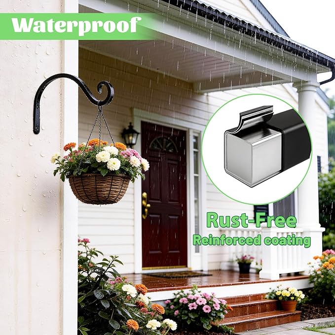 BOLITE Plant Hangers Outdoor Indoor, 8 Inch Wall Plant Hooks, Metal Bird Feeder Hanger for Hummingbird Feeders, Planters, Lanterns, Wind Chimes, Home Decor, 2 Pack, Black, Gifts for Women Men
