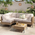 5-Piece Patio Furniture Set, Outdoor Wicker Sectional Sofa with Coffee Table, Anti-Slip & Thick All-Weather Cushions for Party, Garden, Backyard, Beige