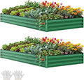 YITAHOME 8x4x1ft 2pcs Large Raised Garden Bed Kit, Galvanized Metal Planter Box with Gloves, Ground Nails & Safety Rubber, Outdoor Above Ground Planters for Plants Vegetables Flowers, Green