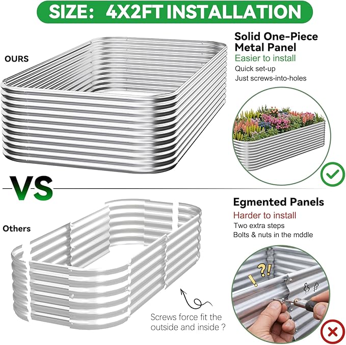 3 Pack Tall 4x2FT Corrugated Galvanized Steel Raised Garden Bed Outdoor, Metal Above Ground Garden Bed for Vegetables and Flowers, Raised Beds for Gardening-4x2x1.5FT