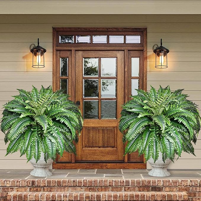 2 Pack Large 88 Leaves Artificial Ferns for Outdoors Look Real, Fake Large Faux Boston Ferns for Outdoor Planter Realistic UV Resistant Artificial Fake Plants for Porch Patio Hanging 47 inch