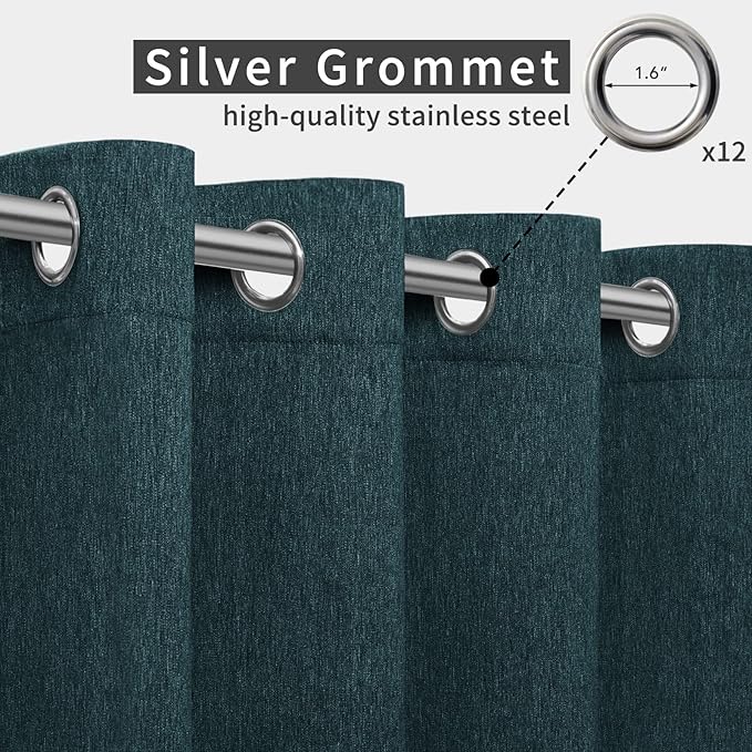 Easy-Going Linen Look Outdoor Curtains Waterproof Windproof Porch Curtains, Soft Thicken Outdoor Privacy Curtains for Patio, Gazebo, Grommet Top and Tab Bottom Drape, 1 Panel, 110x96 inch, Teal