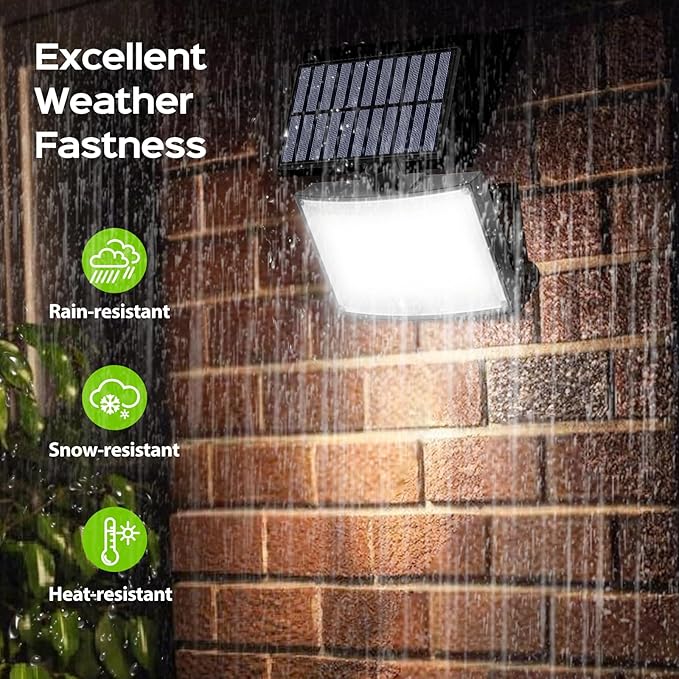 Adiding Solar Outdoor Lights, 202 LEDs Flood Lights with 16.4 ft Cable, Remote Control Solar Motion Sensor Outdoor Lights, 3 Modes Solar Powered Security Lights for Outside Patio, Yard, Garage, 2 Pack