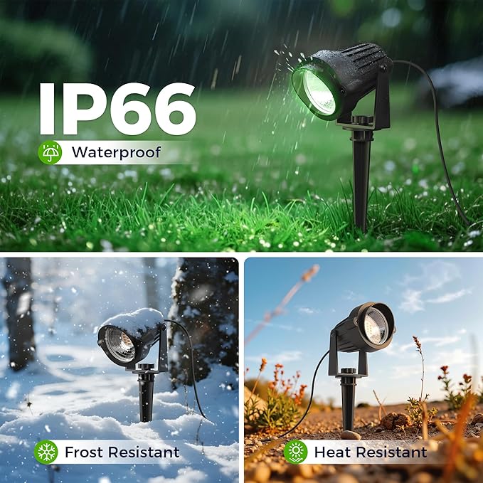 L LOHAS LED Green Spotlight Outdoor, Tree Spot Lights for Yard, Auto On/Off 5W 120V Landscape Lighting for House, Holiday, Christmas Decoration, 450LM IP66 Waterproof, UL Listed, 2 Pack