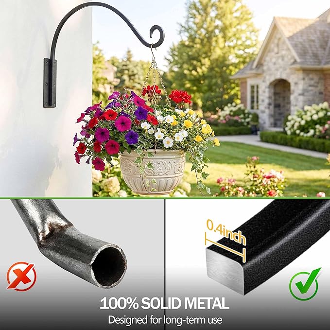 Qiang Ni Heavy-Duty Plant Hanger Outdoor: 100 lbs Hanging Plant Hook for Outside Basket - 22-Inch Wall Mount Plant Bracket for Bird Feeder
