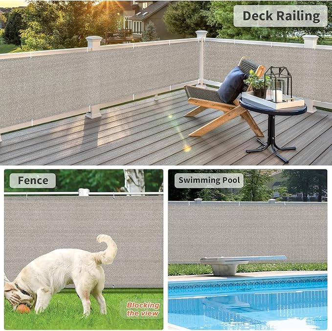 LOVE STORY Balcony Privacy Screen, 3.3'x19.7' Deck Shield Screen Fence Cover,UV Protection and Weather-Resistant,3FT Height for Deck, Patio, Backyard, Outdoor Pool, Porch, Railing, Beige-Grey