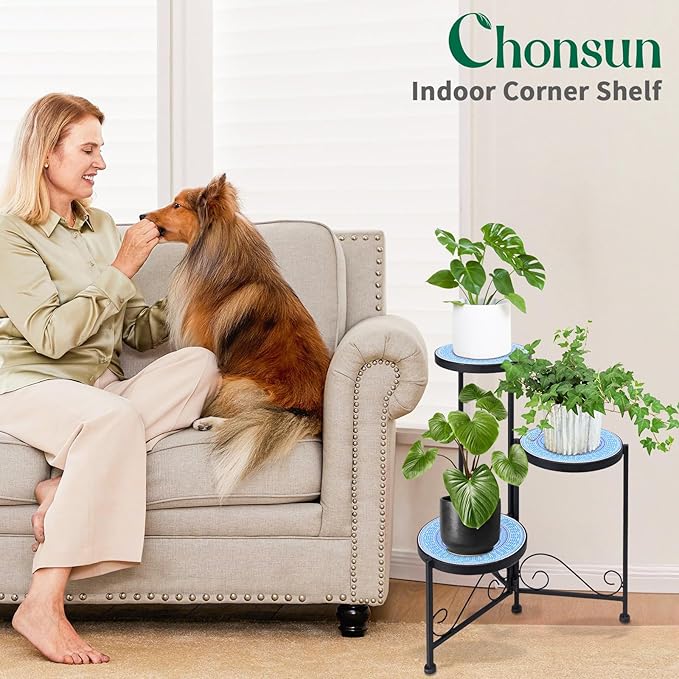 Plant Stand Indoor 3 Tie Mosaic Metal Corner Shelf Outdoor Plant Pot Holder Folding Storage Corner Table Plant Shelves for Living Room