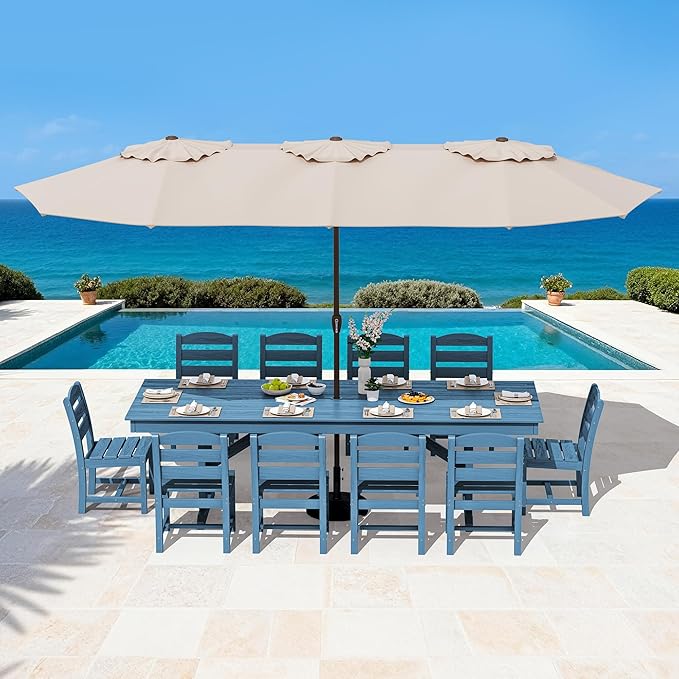 SERWALL Outdoor Dining Table, 84" Rectangular Dining Table for 6-10 Person, All Weather HDPE Outdoor Furniture for Backyard, Garden, Navy