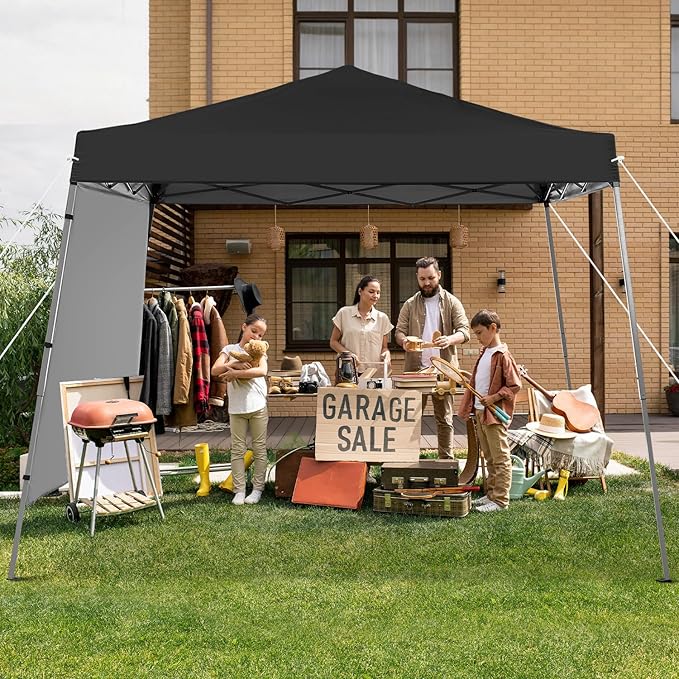 Canopy Tent, 10X10 FT Pop Up Canopy Outdoor Tent Slant Legs with Carrying Bag, Portable Gazebo Shelter - 8X8 FT Canopy Cover (Black with 1 Sidewall)