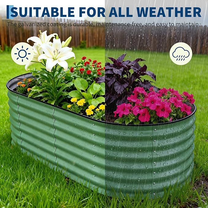 Garvee 2 Pack Galvanized Raised Garden Beds - 6x3x2ft Planter Box for Vegetables, Flowers, Rust-Resistant Garden Box, Easy Assembly Raised Beds, Durable Planters for Outdoor Plants, Green