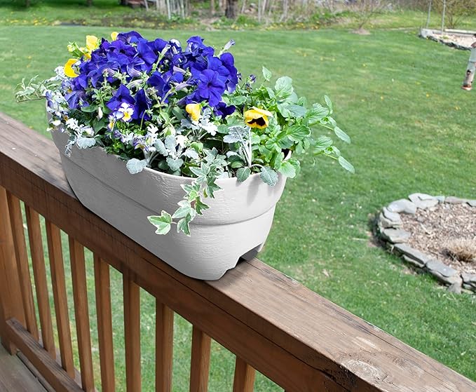 Bloomers Railing Planter with Drainage Holes – 24" Weatherproof Resin Planter – Polyethylene plastic - White
