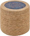 Wimarsbon Round Pouf Ottomans, Handwoven Natural Water Hyacinth Seagrass Pouffe,Outdoor Rattan Stool Accent Seat, Bohemian Coastal Home Decor (18inch Natural Cattail-Boho 3)