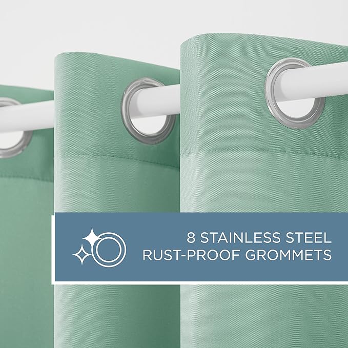TOWN & COUNTRY BASICS Cabana Solid Heavyweight Indoor Outdoor Curtains, Light Filtering Opacity with Grommet Top, Water Repellent, 2-Pack Set, 54"x96", Seafoam