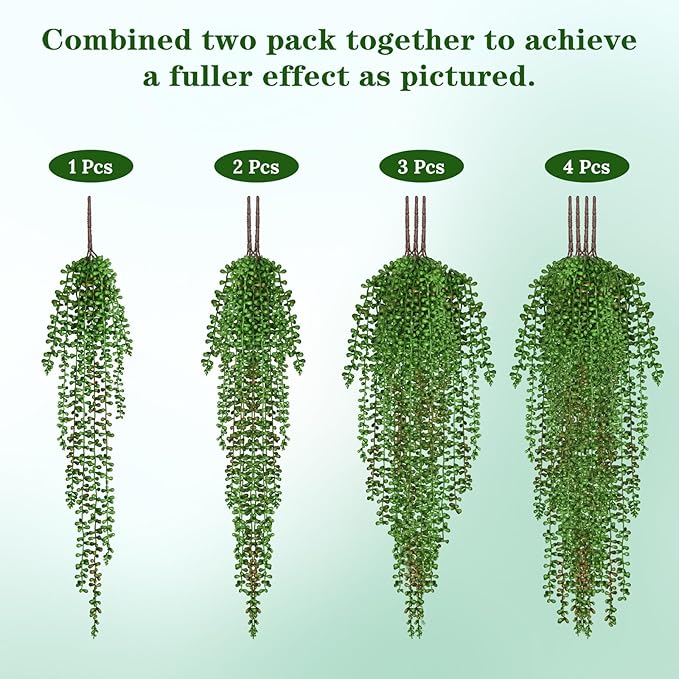 Waipfaru 4Pcs Artificial Hanging Plants, Fake Vines Fake Hanging Plants for Outdoors UV Resistant Ivy Artificial Plants Outdoor Faux Plants Indoor Bedroom Living Room Boho Wall Porch Shelf Decor