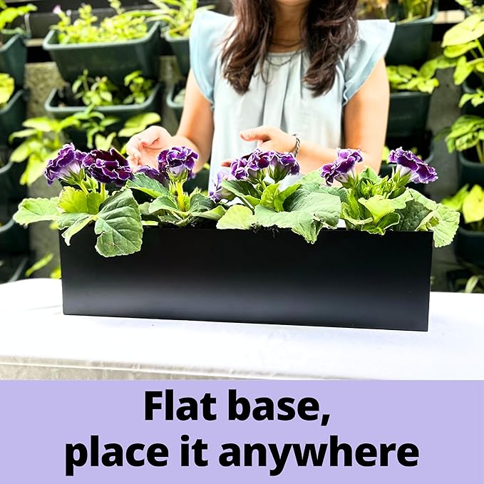 LaLaGreen Wall Planters for Outdoor Plants (36 Inch, 3 Pack) Carbon Steel Black Metal Hanging Flower Pot for Succulents, Wall Mount Rectangular Long Window Sill Box Balcony Fence Garden Deck Decor