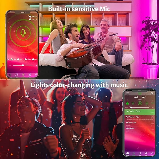 KSIPZE Led Lights for Bedroom 50ft Led Strip Lights with Remote RGB Color Changing Music Sync Smart App Control for Room Bedroom Lighting Flexible Home Décor