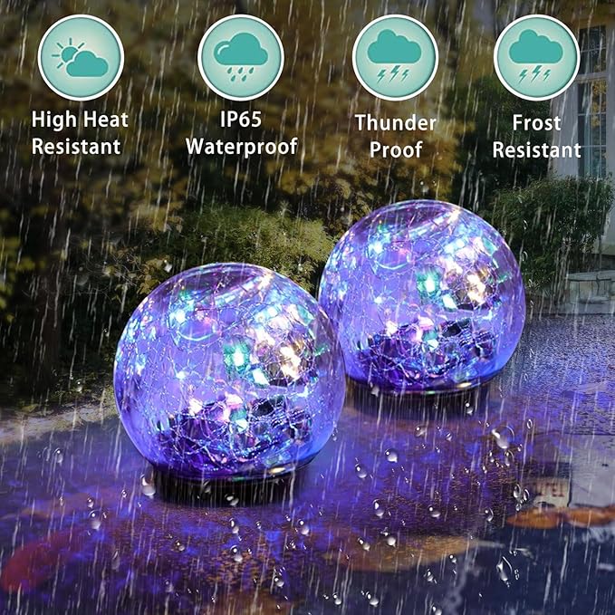 Solar Garden Lights Outdoor Waterproof, 4 Pack 30 LEDs Cracked Glass Ball Light, Ground Landscape Garden Decor, Solar Globe Decorative for Pathway/Patio/Lawn/Yard (Multicolor, 3.9")