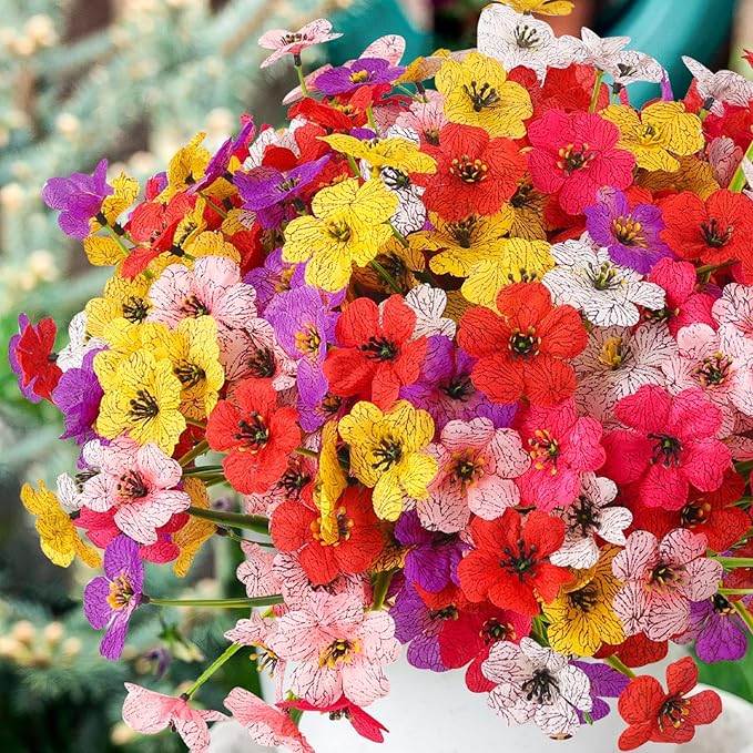 MACTING 24 Bundles Artificial Flowers for Outdoors UV Resistant Fake Flowers Faux Plastic Plants No Fade for Planters Window Patio Porch Home Garden Indoor Outside Spring Decorations(Mix Color-1)