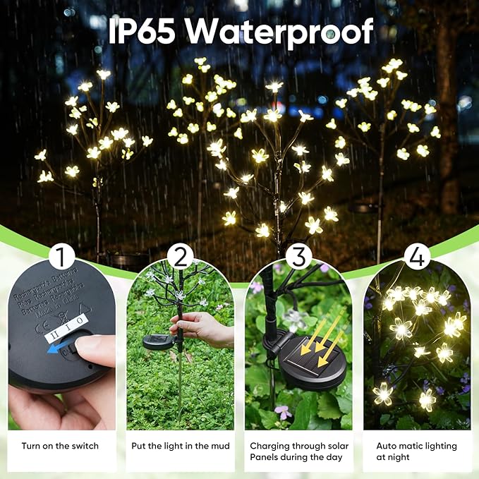 Solar Garden Lights Outdoor,Solar Lights Outdoor Decorative Waterproof for Outside 6Pack, 120Led Solar Flowers Garden Decor, Yard Pathway,Patio Fairy Decorations,Gardening Gifts for Women Mom
