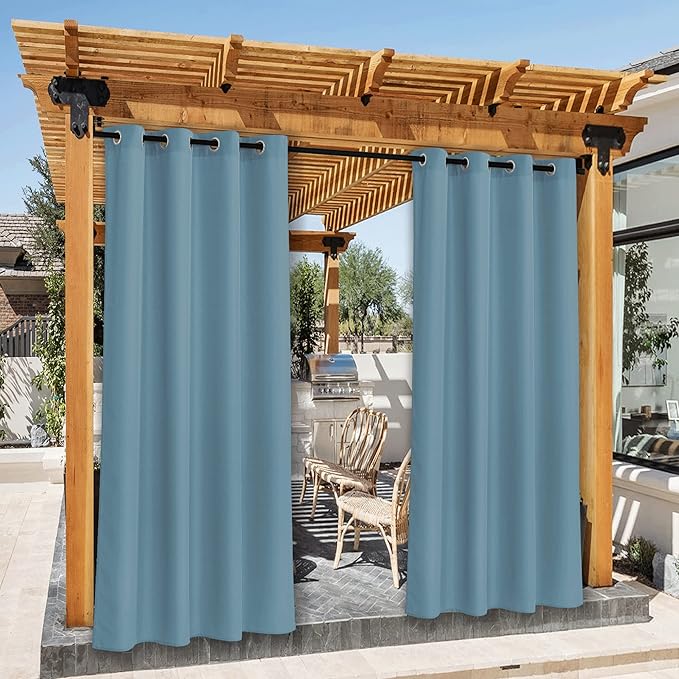 NICETOWN Canvas Outdoor Curtains for Patio Waterproof, Thermal Insulated Stainless Steel Grommet Privacy Indoor/Outdoor Vertical Drapes for Porch/Pool, Teal, W55 x L08, 2 Panels