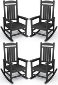 KINGYES Outdoor Rocking Chair Set of 4, High Density Polyethylene Patio Rocking Chairs with 330lbs Support for Adults, Black