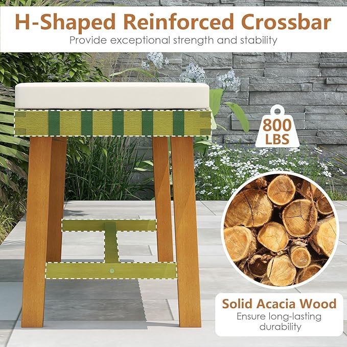 Tangkula 6 Piece Patio Dining Set for 5-6 People, 63” Outdoor Acacia Wood Table with 1.97” Umbrella Hole & Bench & 4 Cushioned Armchairs, for Deck Yard and Poolside