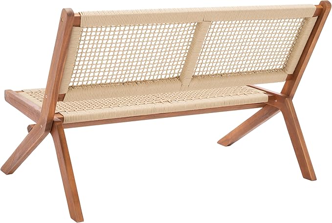 SAFAVIEH Outdoor Collection Kobina Natural Acacia Wood/Natural Rope Foldable Bench (Fully Assembled)