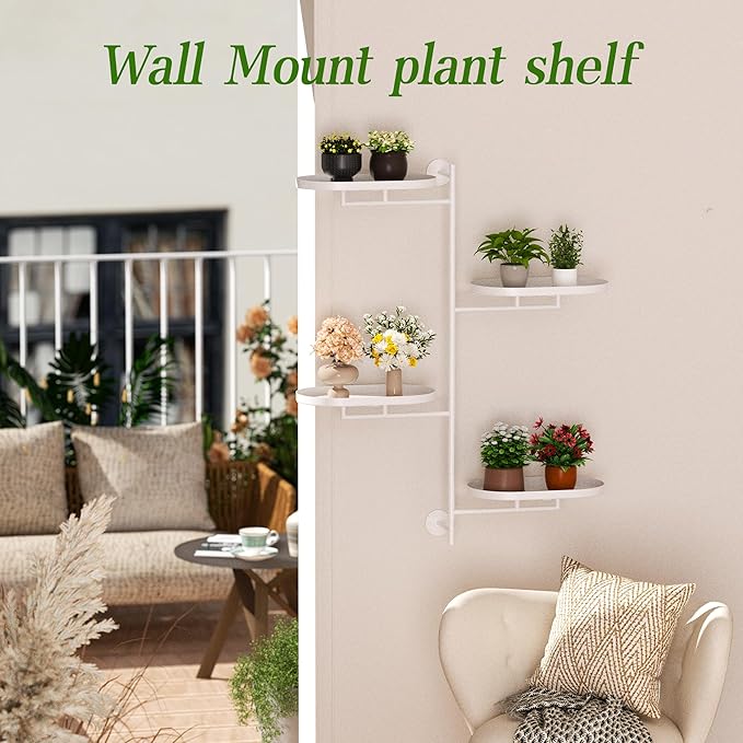 Window Rotating Plant Stand Shelf Indoor White Metal Floating Shelves 4-Tier Wall Mount Plant hanger Holders for Wall Planter Modern Home Decor window sill gifts
