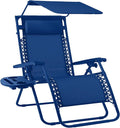 Best Choice Products Folding Zero Gravity Outdoor Recliner Patio Lounge Chair w/Adjustable Canopy Shade, Headrest, Side Accessory Tray, Textilene Mesh - Marine