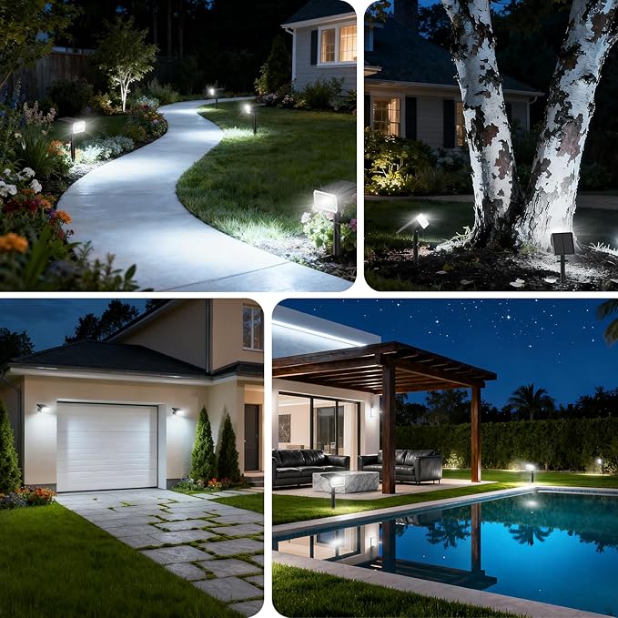 Solar Spot Lights Outdoor Waterproof IP65, [4 Pack/100 LED/4 Modes] 2-in-1 Solar Landscape Spotlights, Auto On/Off High Lumens Spot Lights for Outside Yard Garden Pathway(Cool White)