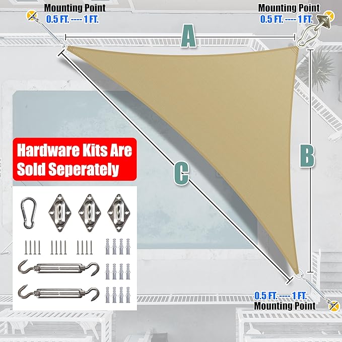 Amgo 20' x 20' x 28.3' Beige Right Triangle Sun Shade Sail UPF50+ Canopy Awning AGSLT, 95% UV Blockage, Water & Air Permeable, 200GSM Heavy Duty Commercial and Residential (We Make Custom Sizes)