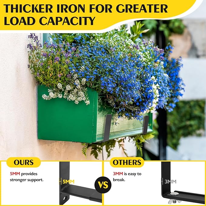 LukLoy Window Planter Box Brackets, 6 Pack Adjustable Heavy Duty Wall Mount Window Flower Boxes Outdoor with Bracket (6 to 12 in), with 70lbs Capacity, Black
