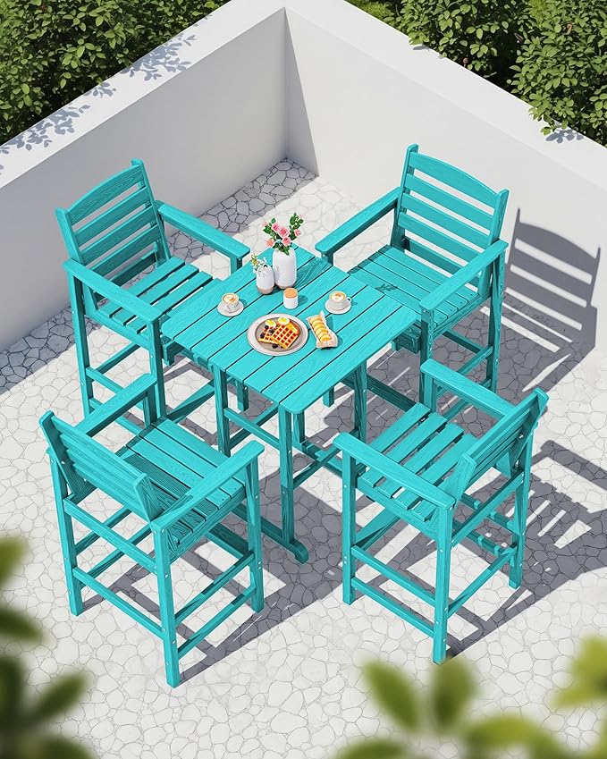 SERWALL 5 Pieces Adirondack Bar Chairs Set, Aruba