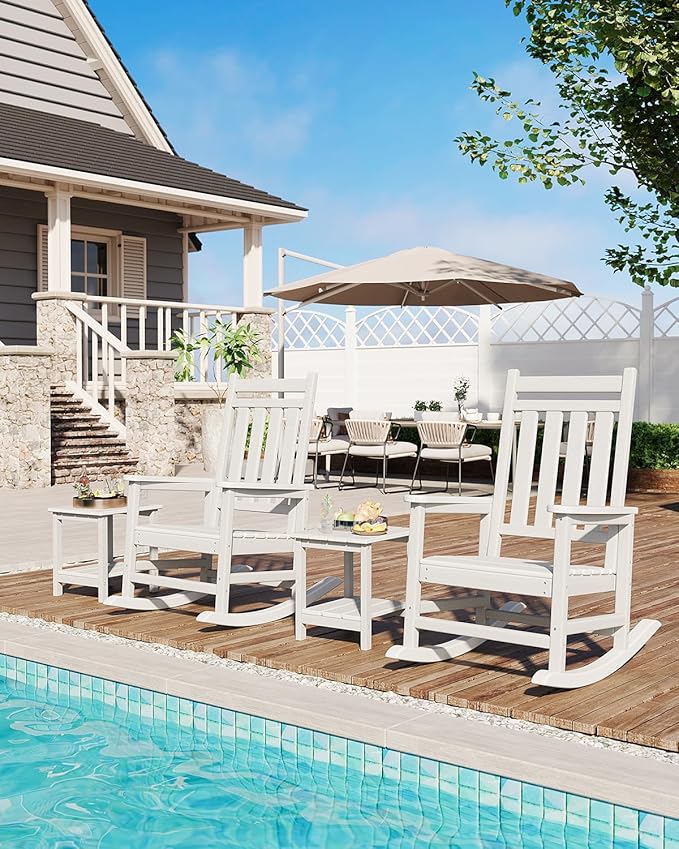 GarveeLife Outdoor Side Table 2-Tier, 18 in HDPE All Weather Resistant Patio Side Tables for Outside, End Table for Patio Pool Deck Indoor Backyard, White