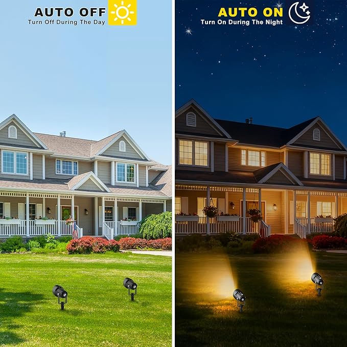 Landscape Spot Lights Outdoor, Dusk to Dawn Outdoor Lighting with IP65 Waterproof, 3000K Warm White Plug in Spotlight for Yard Tree Wall Pathway Flag Pole House, 4 Pack