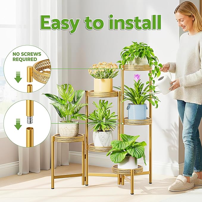 7 Tiered Metal Corner Plant Stand Indoor Outdoor, Tall Large Folding Rack with Rust Proof 10 Inch Wide Tray, Heavy Duty Flower Shelf for Multiple Plants for Patio - GoldWave