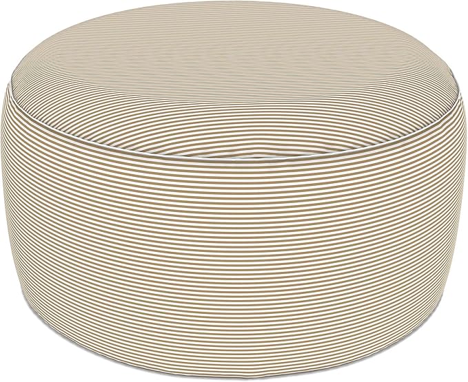 LVTXIII Indoor/Outdoor Extra Large Inflatable Ottoman Pouf D31 x H14 Inch, Round Footstool with Handle, Weather-Resistant Portable Furniture for Patio, Camping, Beach, Stripe Beige
