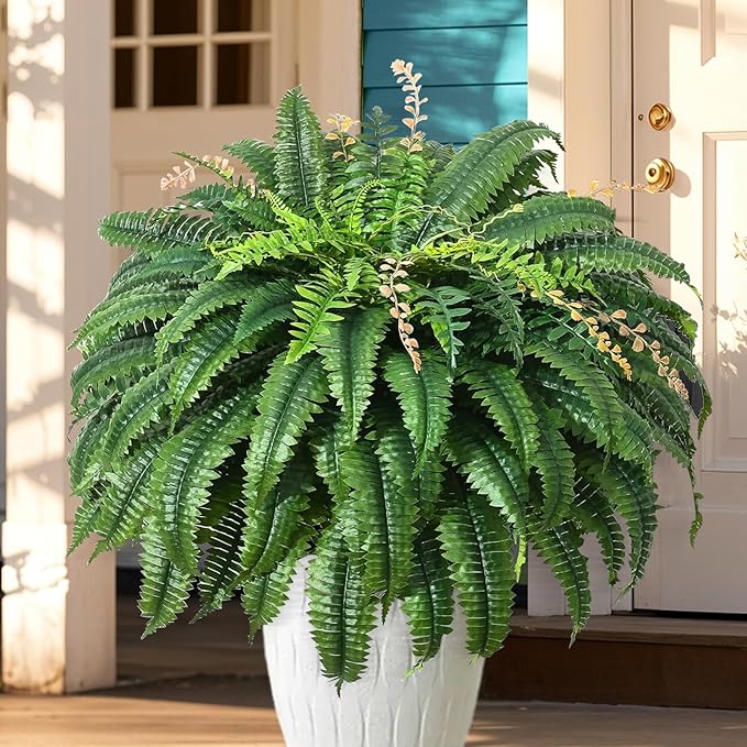 128 Leaves Fake Ferns, Large Artificial Boston Fern, Faux Fern Plants for Home, Office, Garden Indoor Outdoor Decoration(49 inch,1pack)