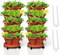 Strawberry Vertical Planters 2 Pack, 5 Tiered Stacking Tower Garden with Support Pole, Stackable Herb Vegetable Planters Indoor Outdoor Terra Cotta